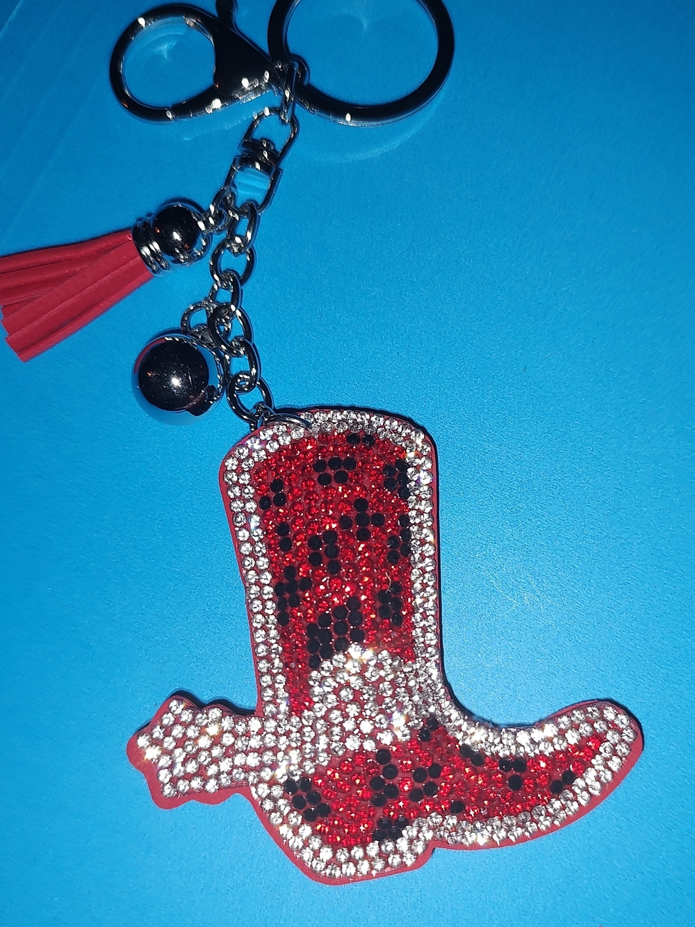 New! Rhinestone Red Cowboy Boot Keychain